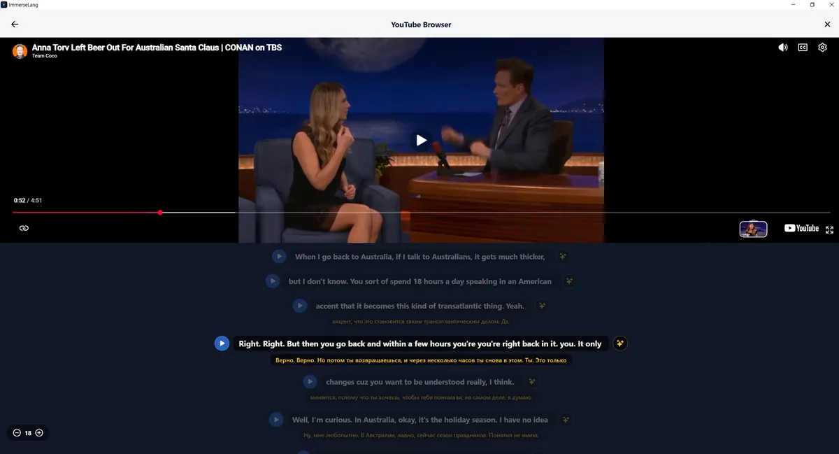 YouTube player with translated captions screenshot